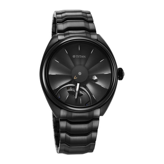 Titan Stellar Automatic Black Dial Stainless Steel Strap Watch for Men