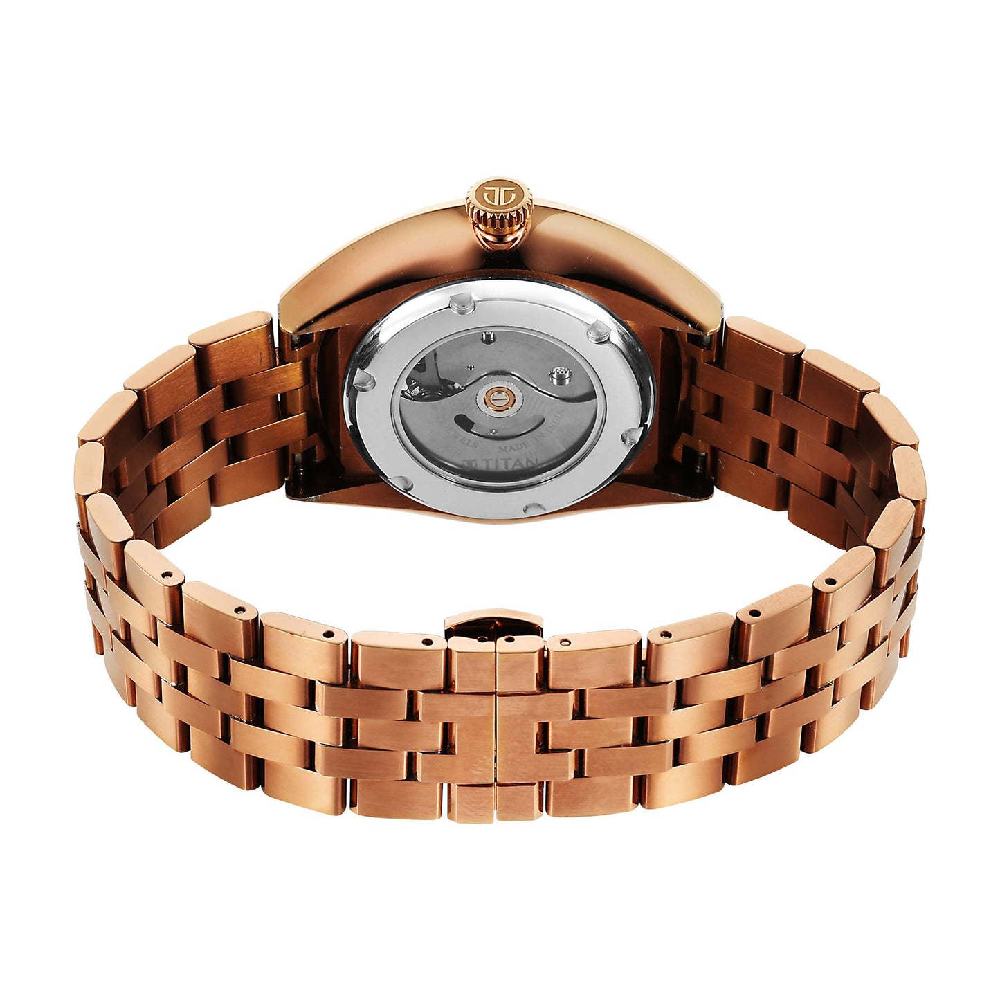 Titan Stellar Cupola Automatic Analog with Sun Moon Phase and Gray Dial IP Bronze Stainless Steel Strap Watch for Men