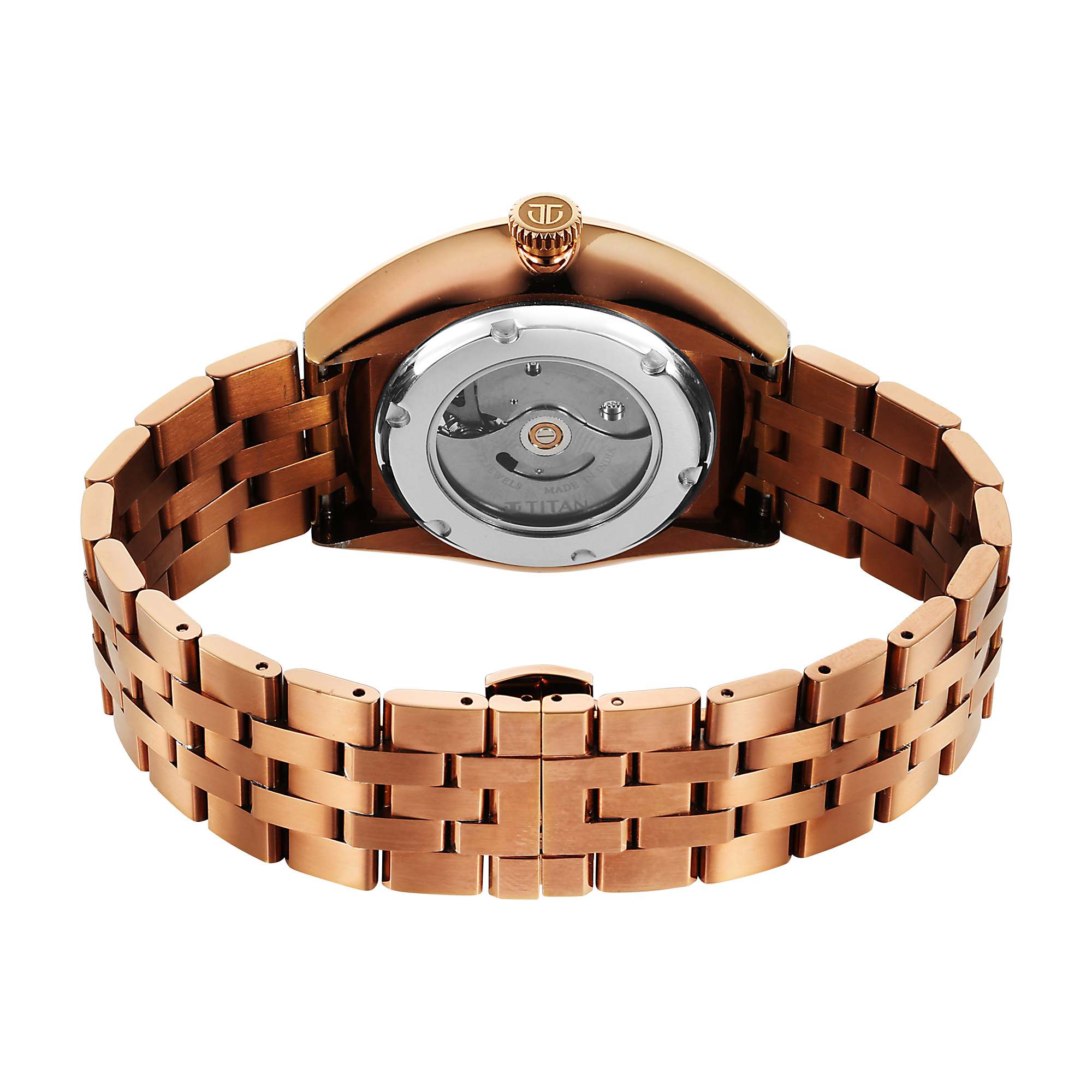 Titan Stellar Cupola Automatic Analog with Sun Moon Phase and Gray Dial IP Bronze Stainless Steel Strap Watch for Men