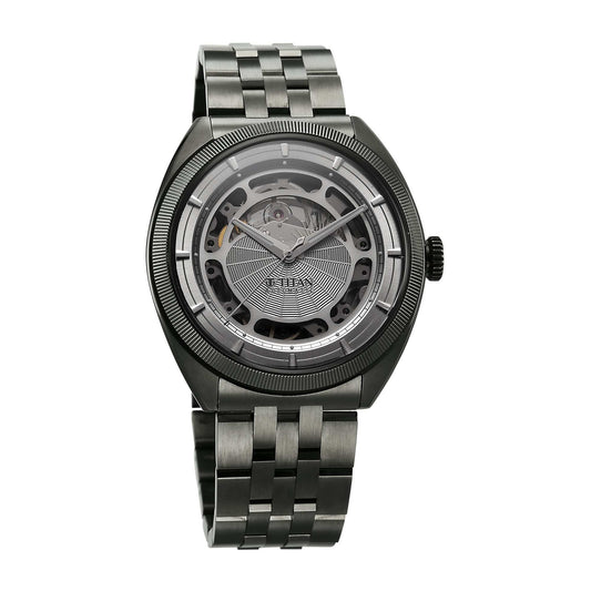 Titan Stellar Cupola Automatic Analog with Sun Moon Phase and Silver Dial Dark Gun Stainless Steel Strap Watch for Men