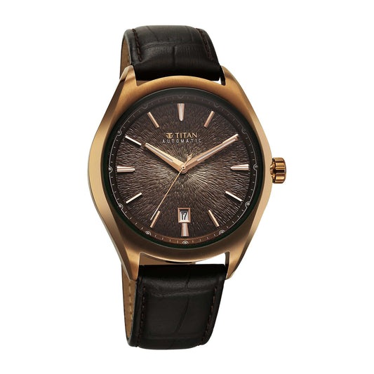 Titan Stellar Starlight Analog with Concealed Automatic and Brown Dial Brown Leather Strap Watch for Men