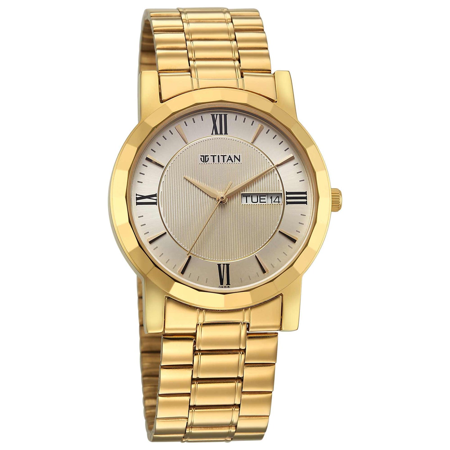 Titan Karishma Gents Upg Beige Round Dial Stainless Steel Strap Watch For Men