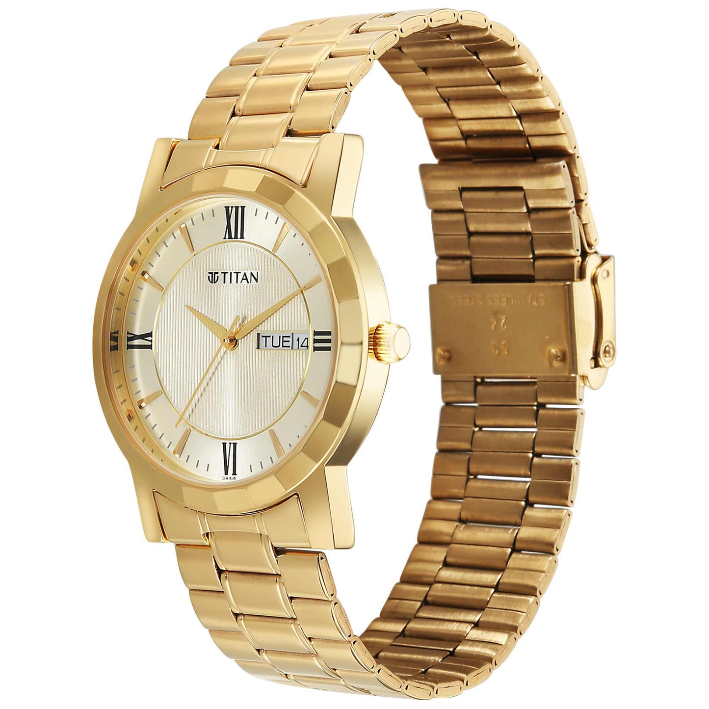 Titan Karishma Gents Upg Beige Round Dial Stainless Steel Strap Watch For Men