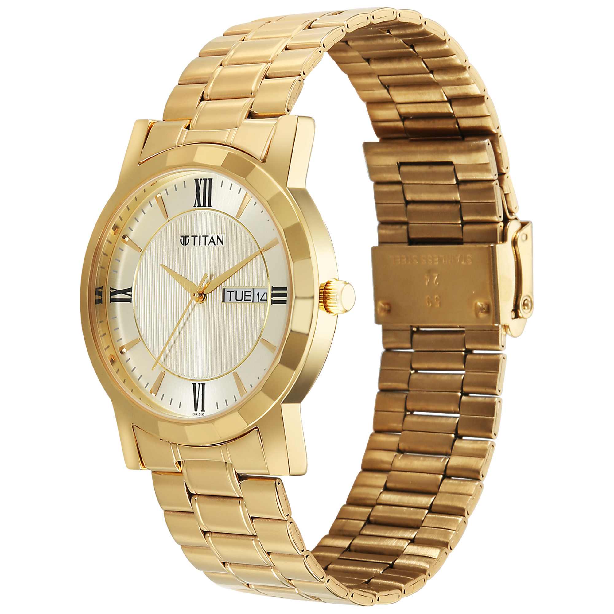 Titan Karishma Gents Upg Beige Round Dial Stainless Steel Strap Watch For Men