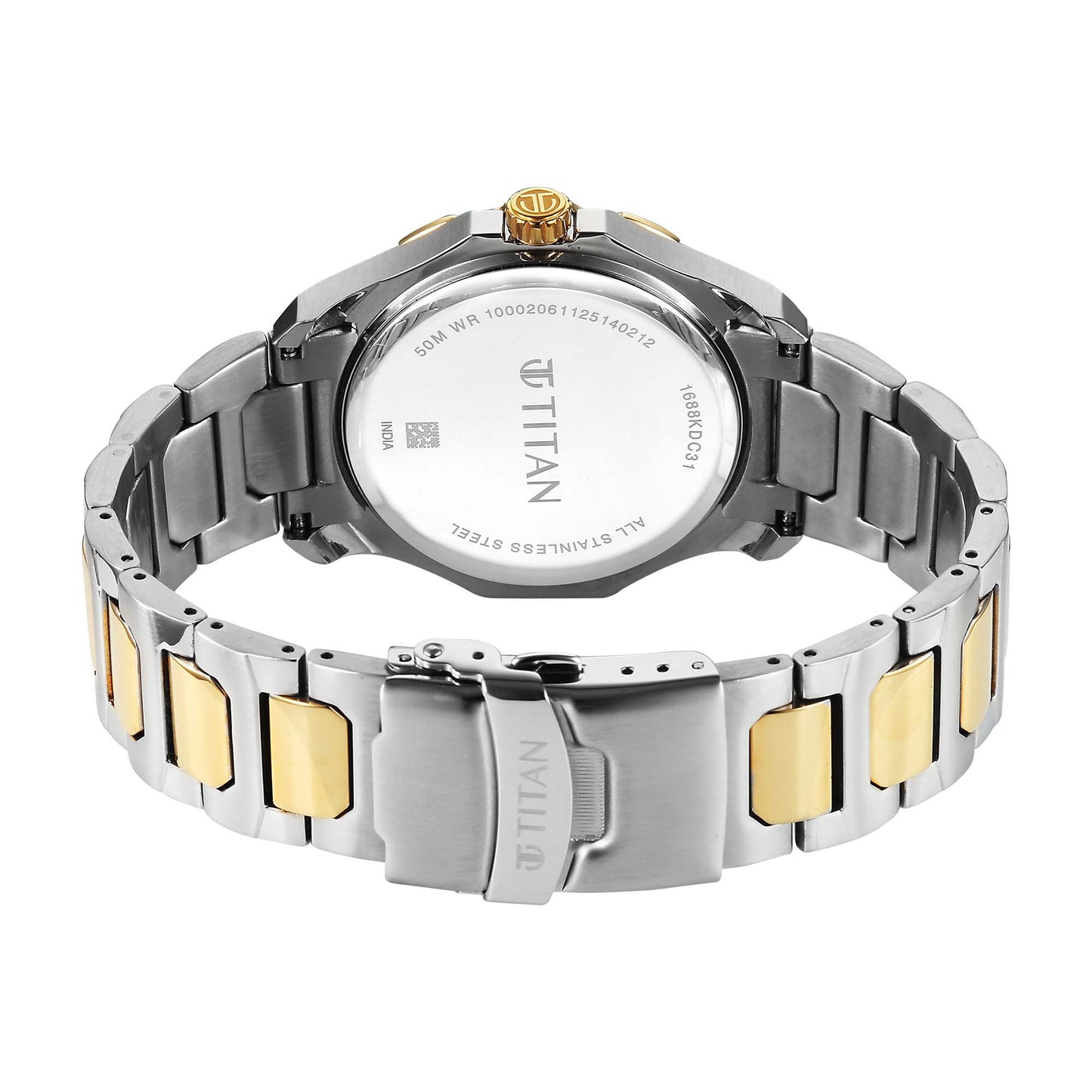 Titan Green Dial Two Toned Stainless Steel Strap Analog with Moon Phase Watch For Men