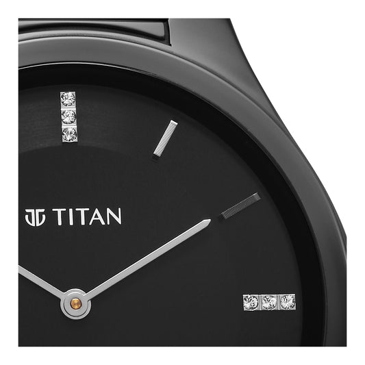 Titan Edge Ceramic Quartz in Glossy Black with Diamonds and Black Dial Watch for Men