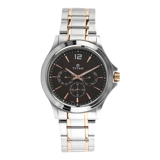 Titan Workwear Quartz Multifunction Brown Dial Stainless Steel Strap watch for Men