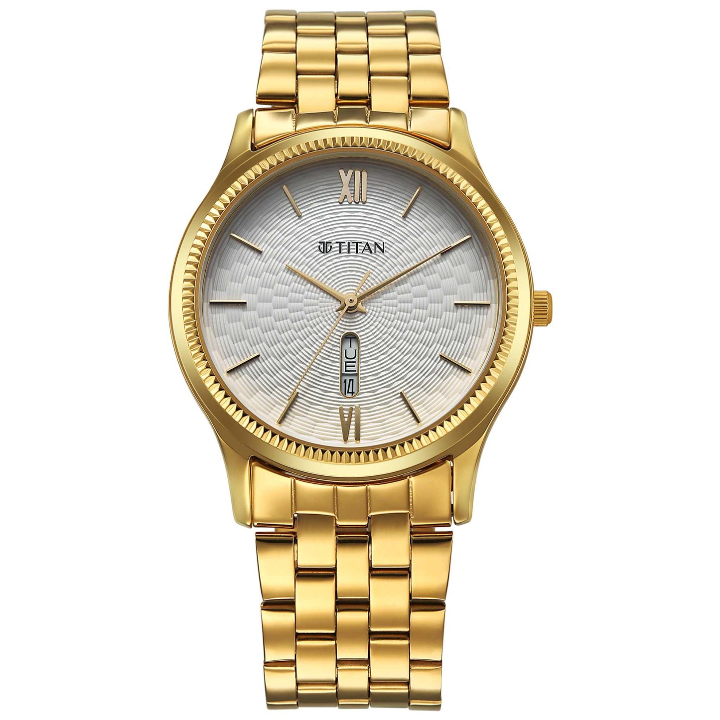 Titan Karishma Gents Upg Silver White Round Dial Stainless Steel Strap Watch For Men