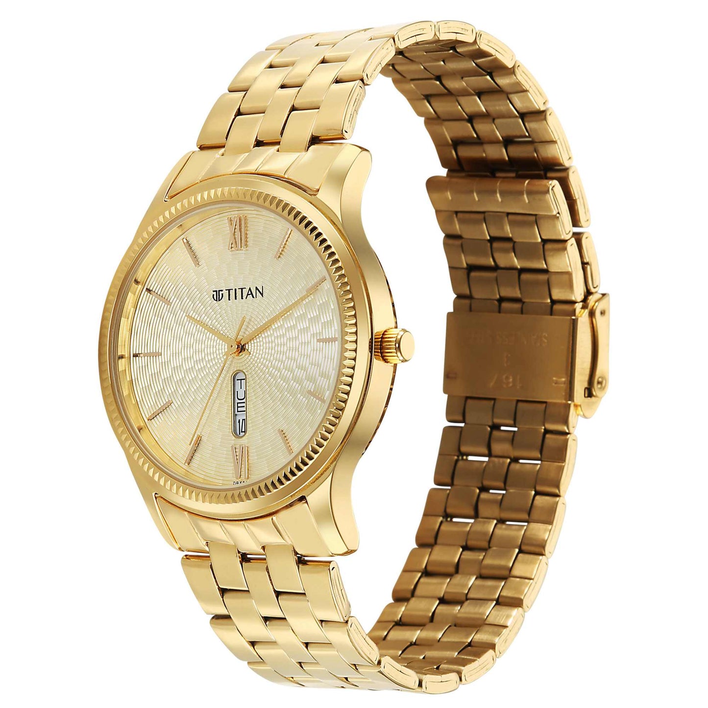 Titan Karishma Gents Upg Gold Round Dial Stainless Steel Strap Watch For Men