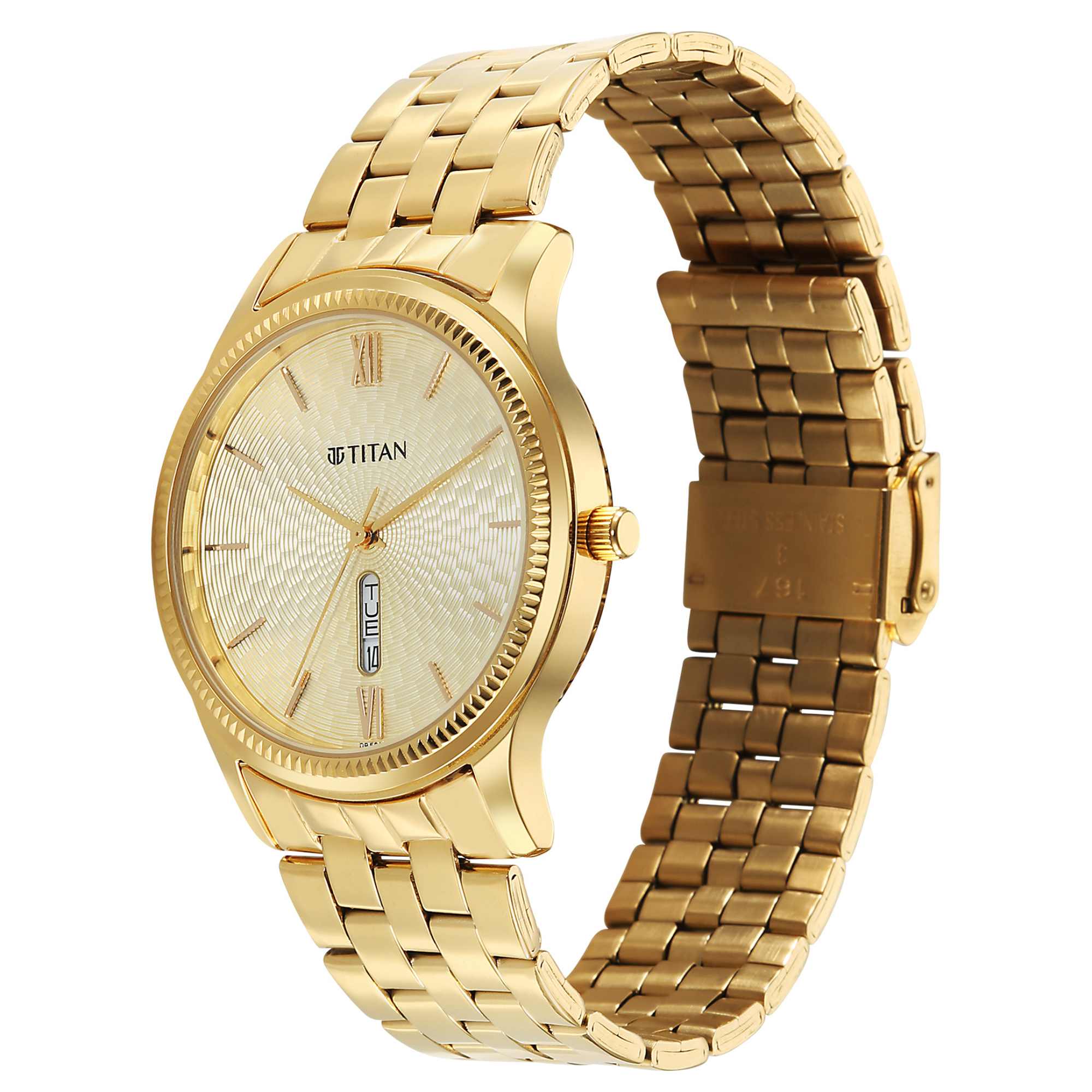 Titan Karishma Gents Upg Gold Round Dial Stainless Steel Strap Watch For Men