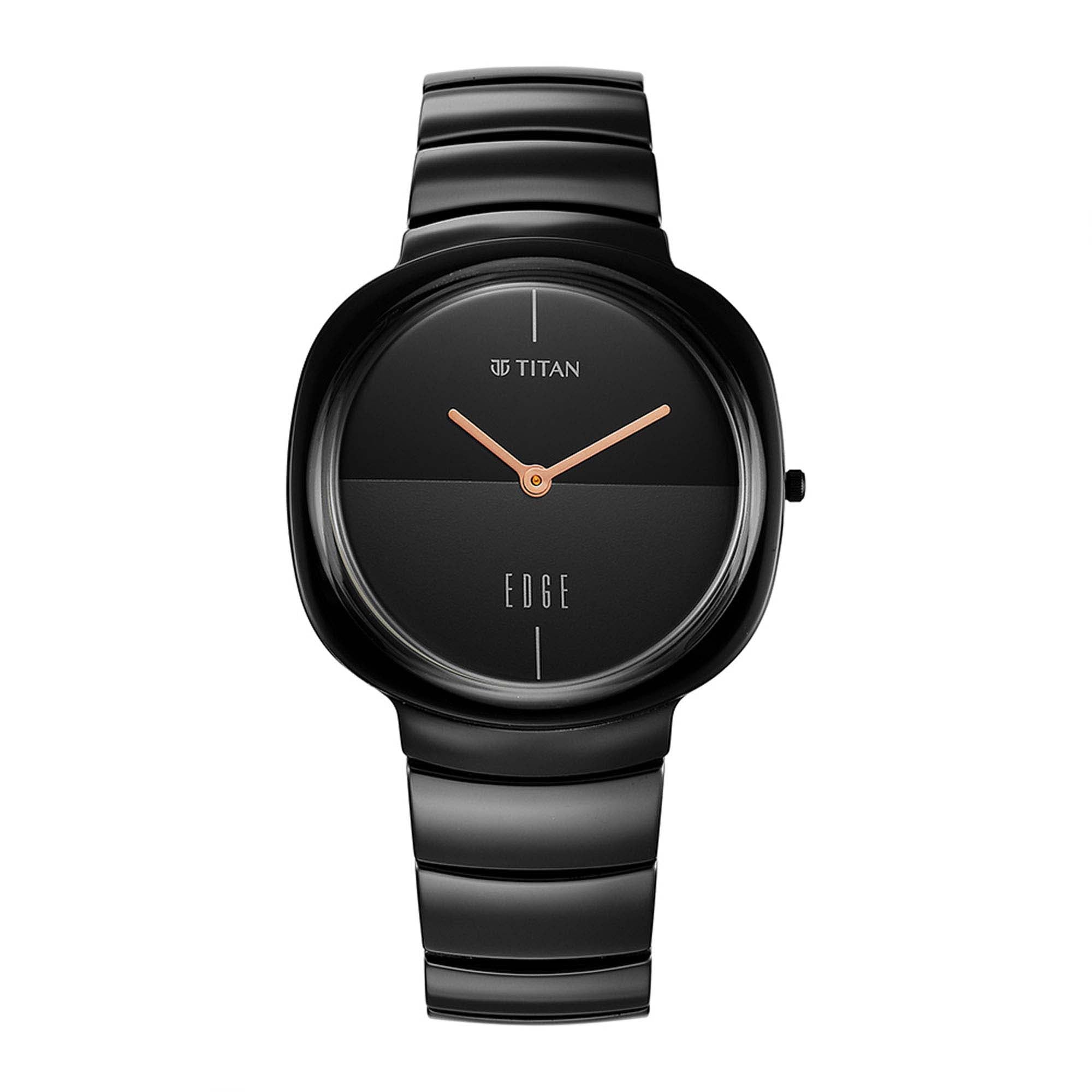 Titan Edge Squircle Quartz in Rich Black with Glossy Ceramic Unisex Watch