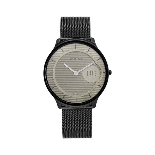 Titan Edge Slim Leather Strap Beige Dial Analog Watch for Men