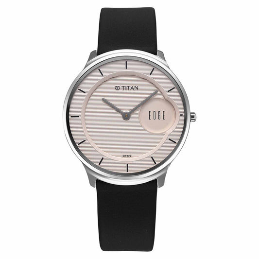 Titan Edge Murals Quartz Analog Pink Dial Black Leather Strap Watch For Men