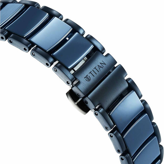 Titan Edge Melange Slim Steel & Ceramic Strap Blue Dial Analog Watch For Men