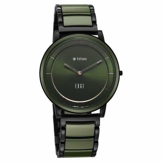 Titan Edge Melange Slim Steel & Ceramic Strap Green Dial Analog Watch For Men