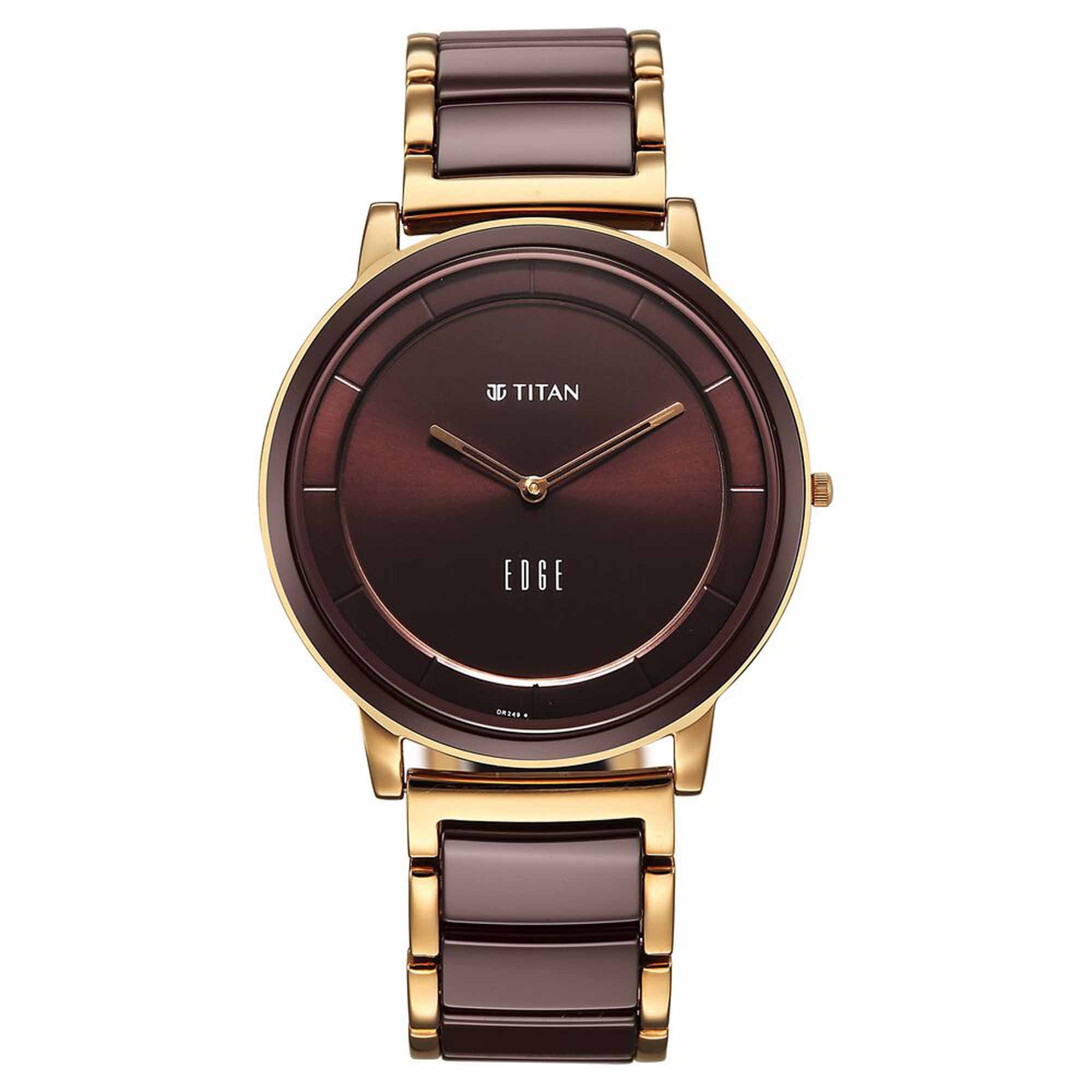 Titan Edge Melange Slim Steel & Ceramic Strap Brown Dial Analog Watch For Men