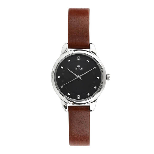Titan Women's Chic minimalist watch with Black dial and leather strap