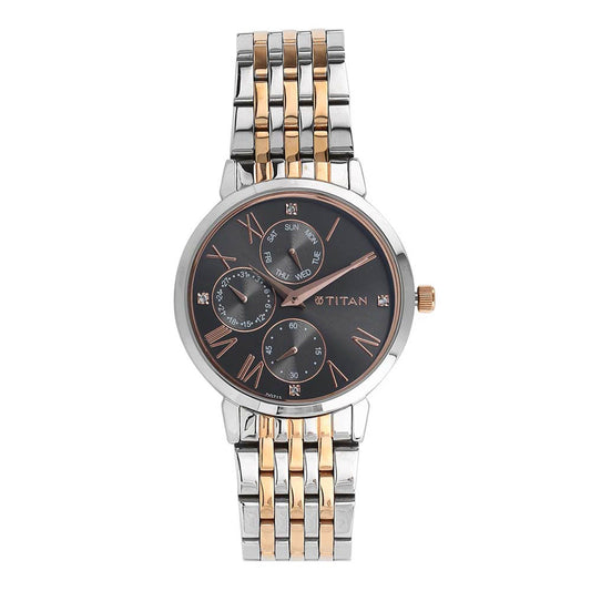 Titan Workwear Anthracite Dial Quartz Multifunction Stainless Steel Strap watch for Women