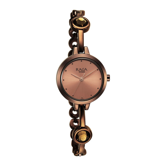 Titan Raga Viva Quartz Analog Rose Gold Dial Brown Metal Strap Watch for Women