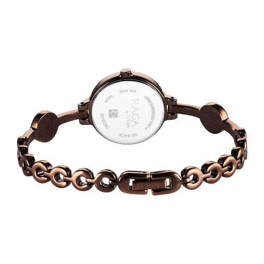 Titan Raga Viva Quartz Analog Rose Gold Dial Brown Metal Strap Watch for Women