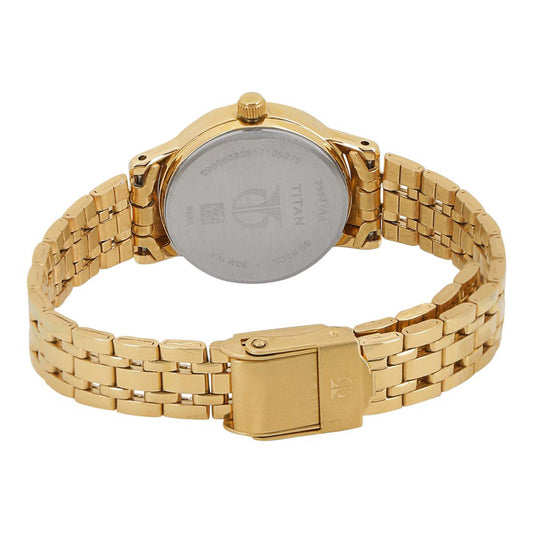 Titan Quartz Analog Champagne Round Dial Golden Stainless Steel Strap Watch For Women