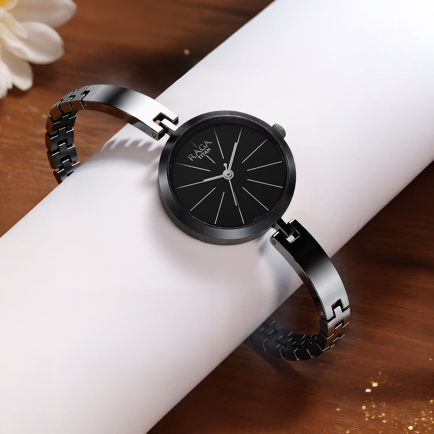 Titan Raga Viva Quartz Analog Black Dial Grey Metal Strap Watch for Women