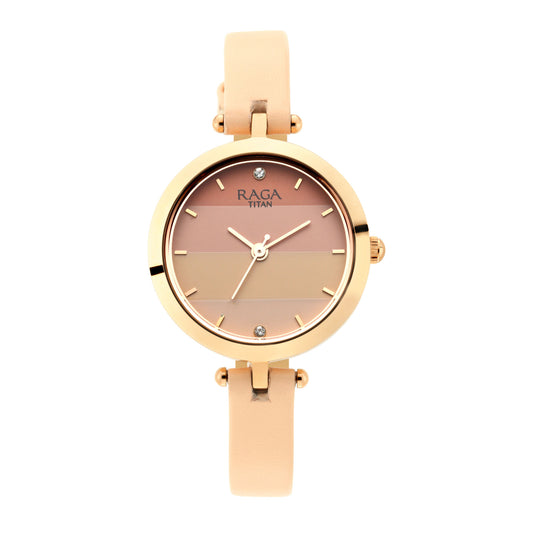 Raga Women's Blossom Elegance Pastel Pink Dial & Leather Grace Watch
