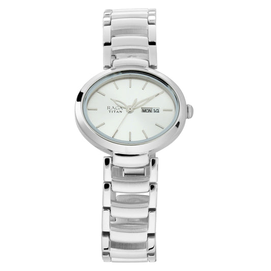 Titan Raga Viva Silver Dial Analog with Day and Date Metal Strap Watch for Women