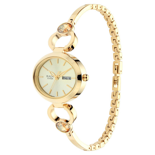 Titan Raga Viva Champagne Dial Analog with Day and Date Metal Strap watch for Women
