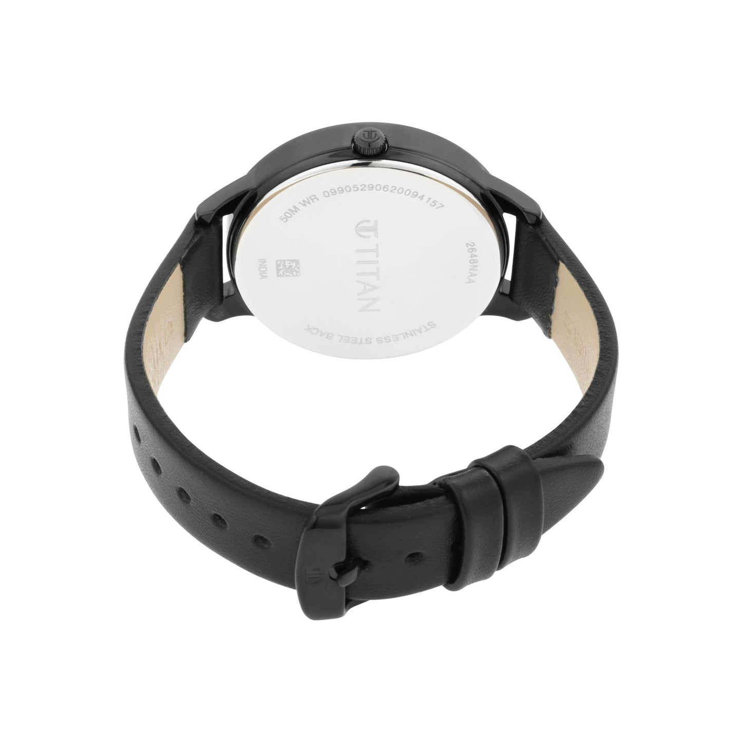 Titan Women's Precision Simplicity Watch: Black Gradient Dial with Leather Strap