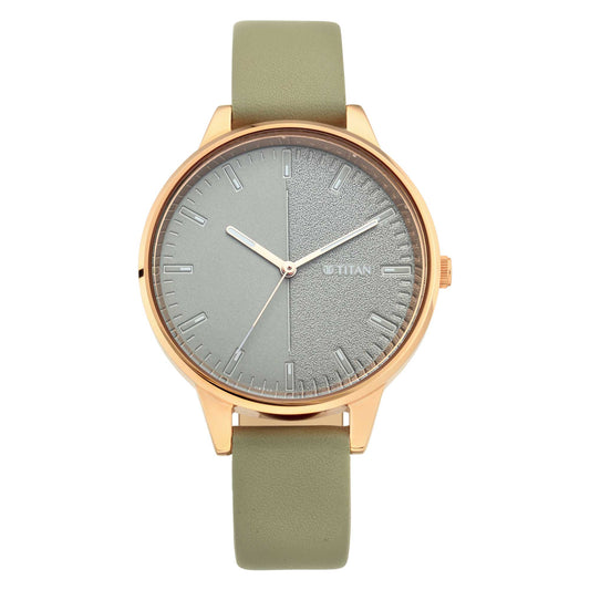 Titan Women's Precision Simplicity Watch: Green Gradient Dial with Leather Strap