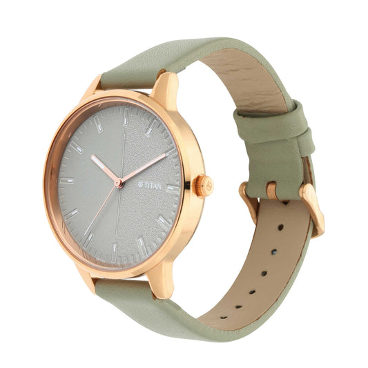 Titan Workwear Grey Dial Analog Leather Strap watch for Women