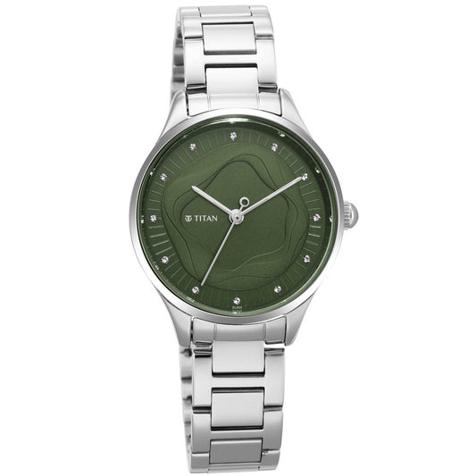 Titan Wander Green Dial Analog Stainless Steel Strap Watch for Women