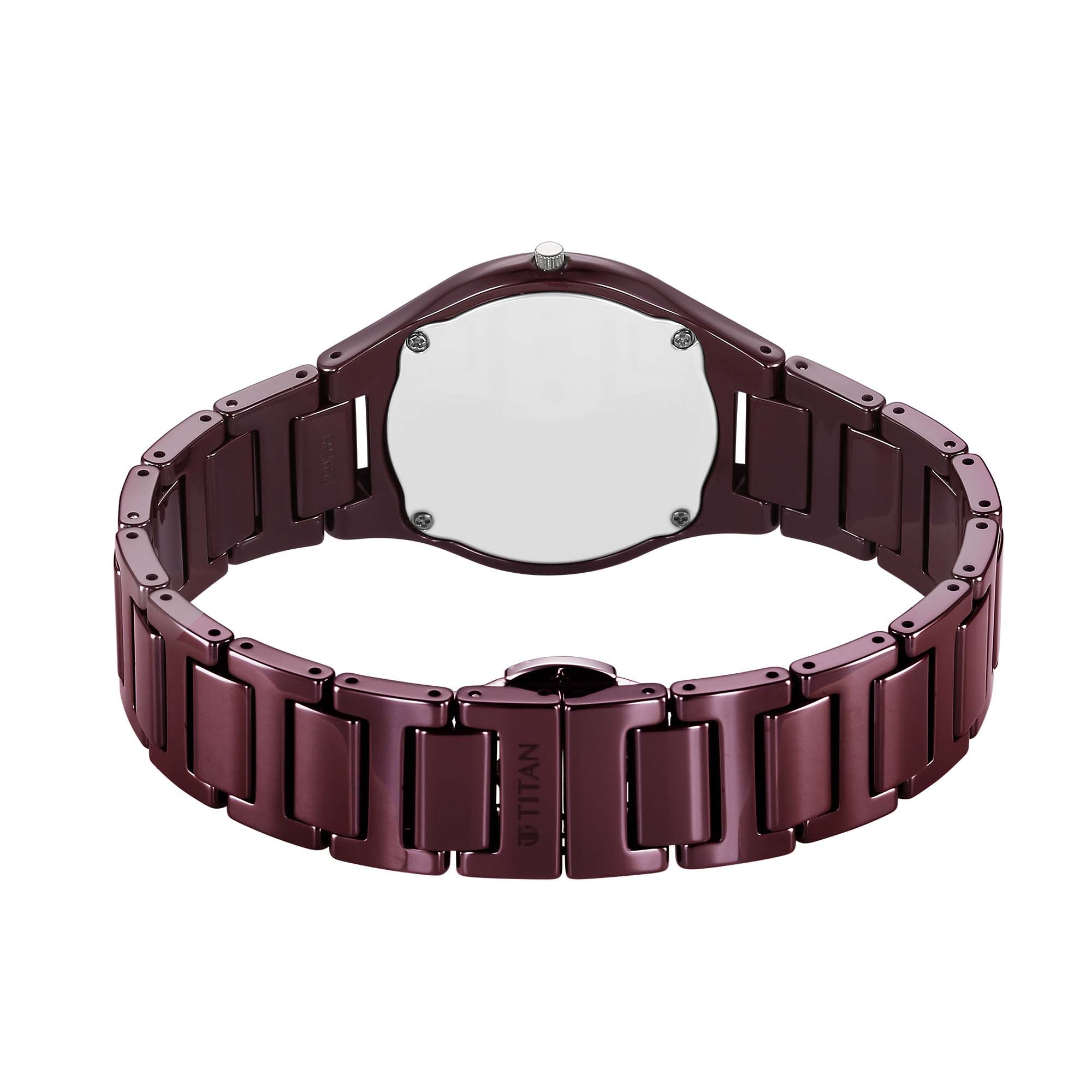 Titan Wine Ceramic Quartz Analog Maroon Dial Ceramic Strap Watch For Women (2653QC18)
