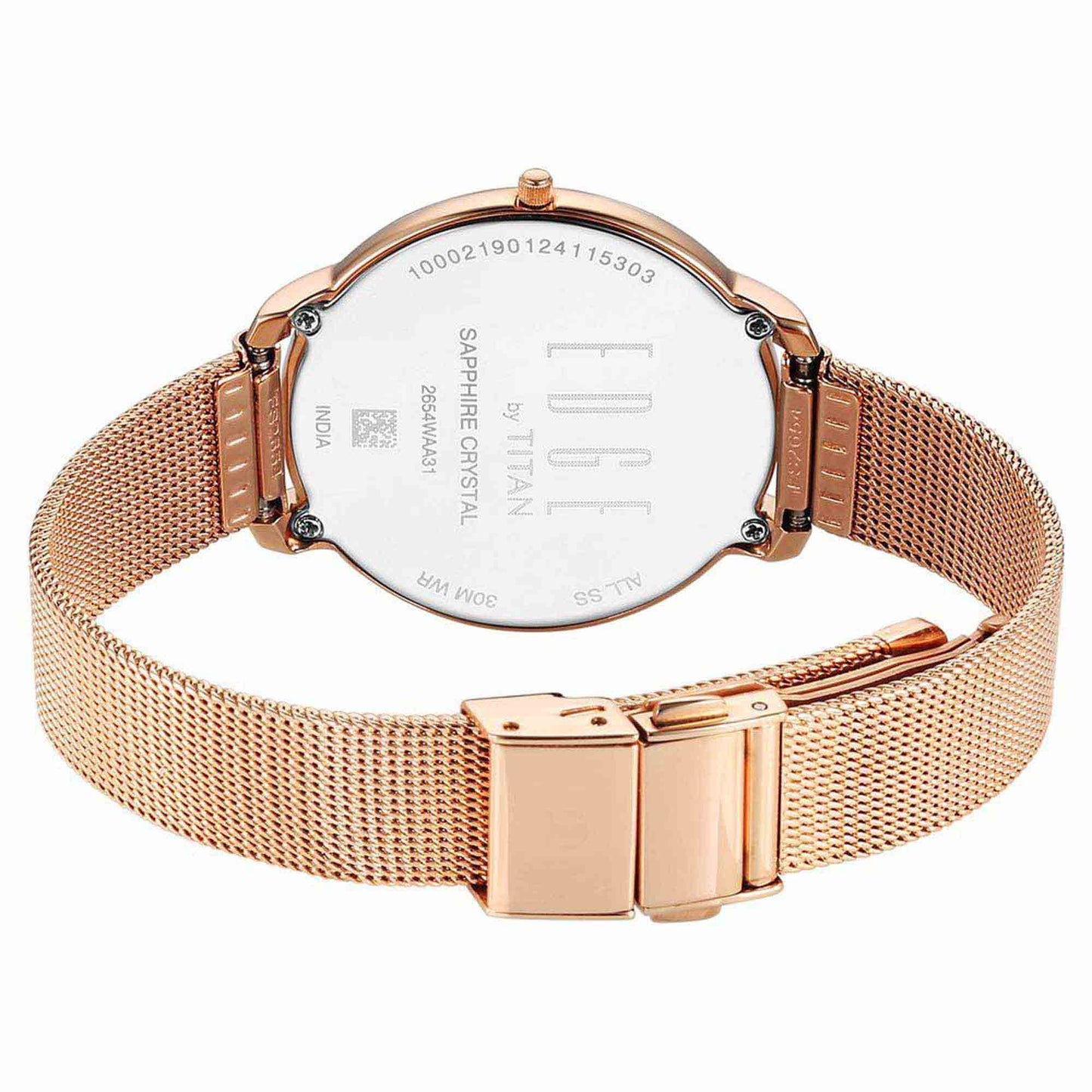 Titan Edge Metal Ladies Allure Quartz Analog Mother Of Pearl Round Dial Rose Gold Stainless Steel Strap Watch For Women