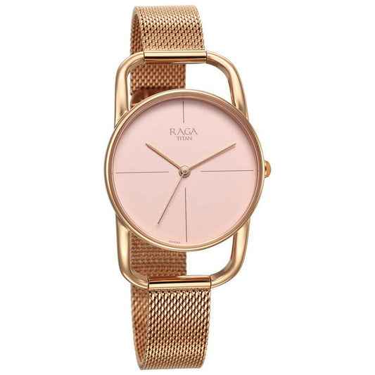Titan Raga Chic Quartz Analog Pink Dial Metal Strap Watch for Women