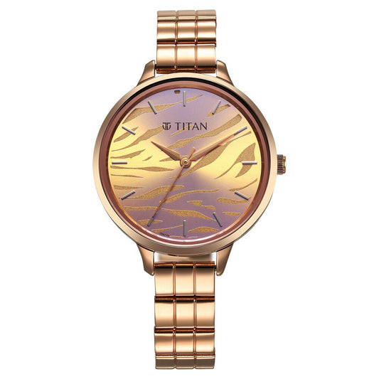 Titan Secluded Quartz Analog Rose Gold Dial Rose Gold Stainless Steel Strap Watch For Women