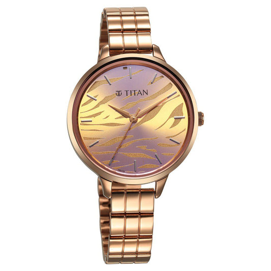 Titan Secluded Quartz Analog Rose Gold Dial Rose Gold Stainless Steel Strap Watch For Women