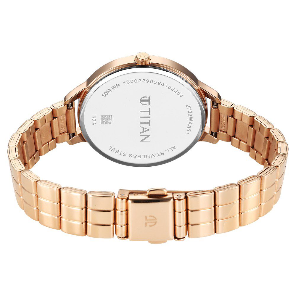 Titan Secluded Quartz Analog Rose Gold Dial Rose Gold Stainless Steel Strap Watch For Women