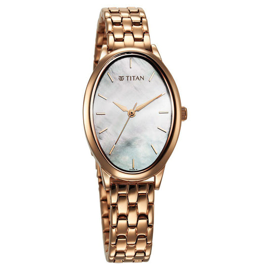 Titan Secluded Quartz Analog Mother Of Pearl Dial Rose Gold Stainless Steel Strap Watch For Women