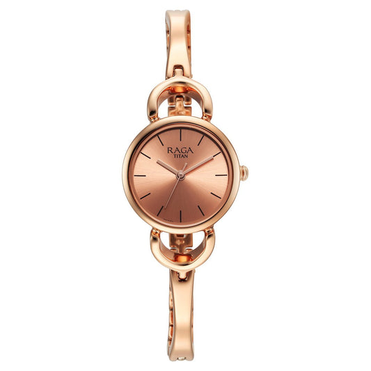 Titan Raga Quartz Analog Rose Gold Round Shaped Dial Rose Gold Metal Strap Watch For Women
