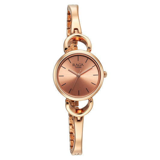 Titan Raga Quartz Analog Rose Gold Round Shaped Dial Rose Gold Metal Strap Watch For Women