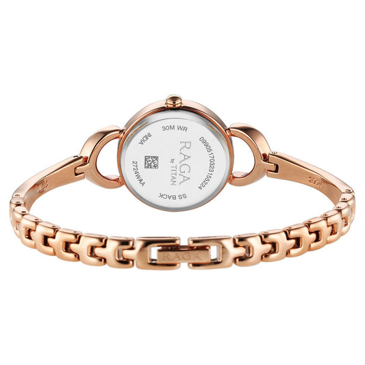 Titan Raga Quartz Analog Rose Gold Round Shaped Dial Rose Gold Metal Strap Watch For Women