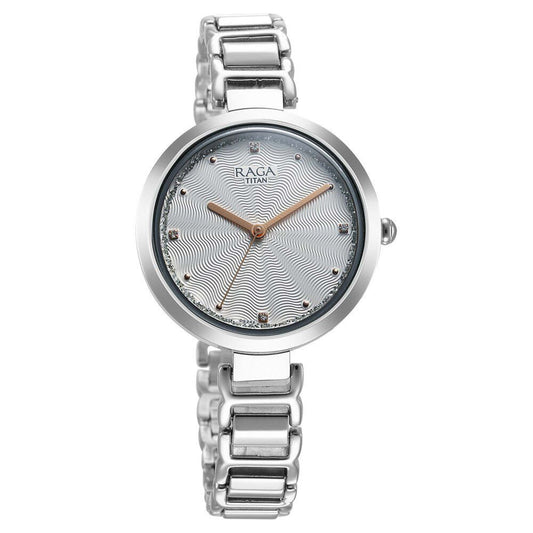 Titan Raga Memoirs Quartz Analog Silver Dial With Silver Color Metal Strap Watch For Women