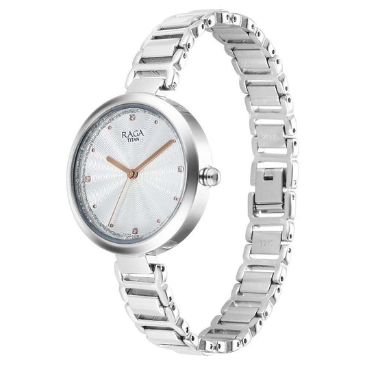 Titan Raga Memoirs Quartz Analog Silver Dial With Silver Color Metal Strap Watch For Women