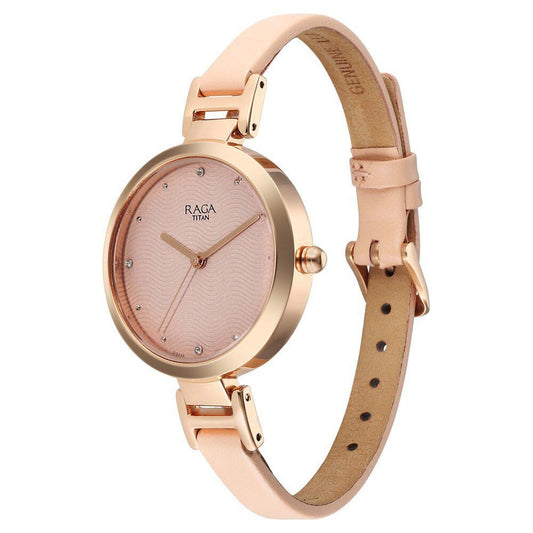 Titan Raga Memoirs Quartz Analog Pink Dial With Pink Color Leather Strap Watch For Women