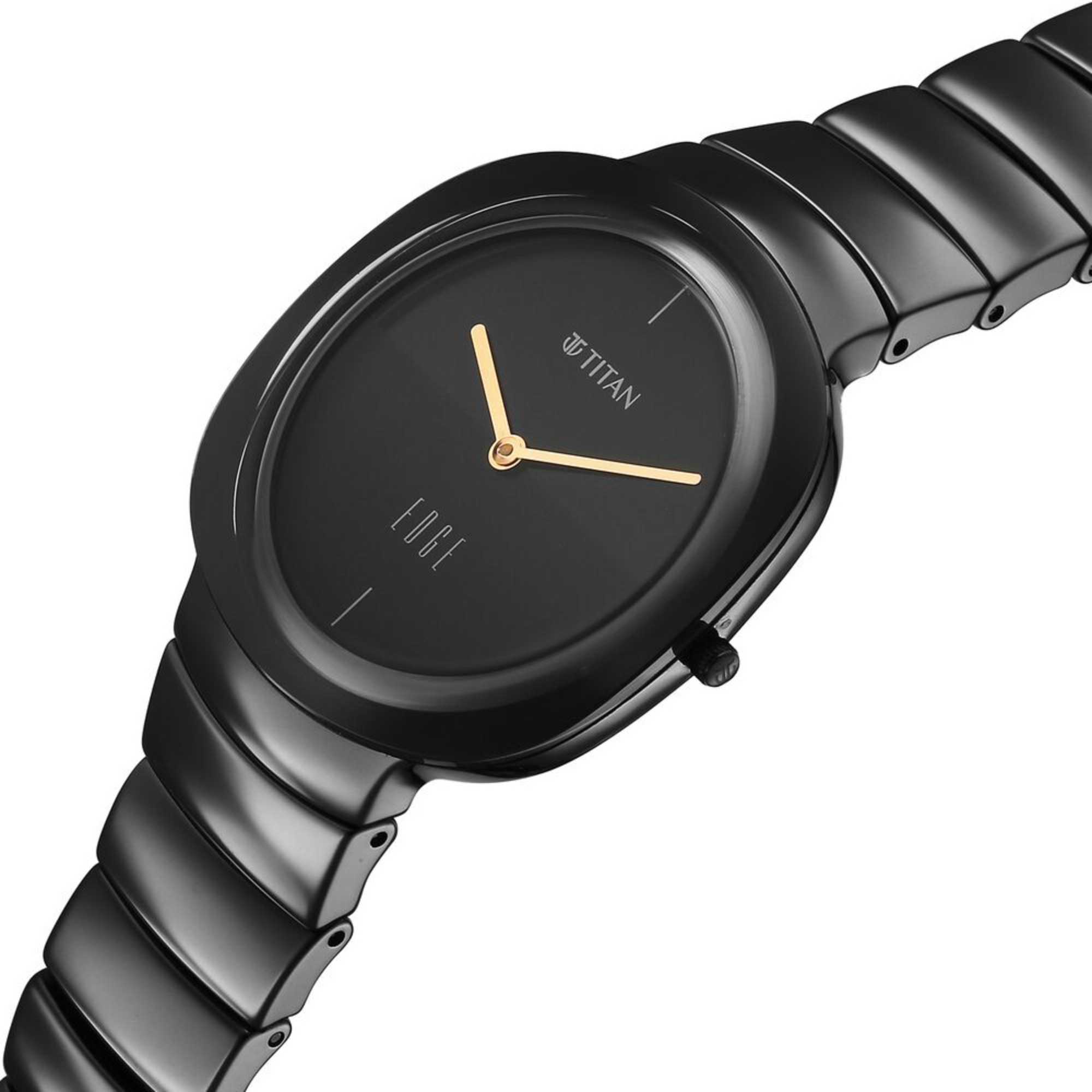 Titan Edge Squircle Quartz Analog All Black Ceramic Strap Watch For Women