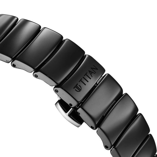 Titan Edge Squircle Quartz Analog Black Dial Ceramic Strap Watch For Women