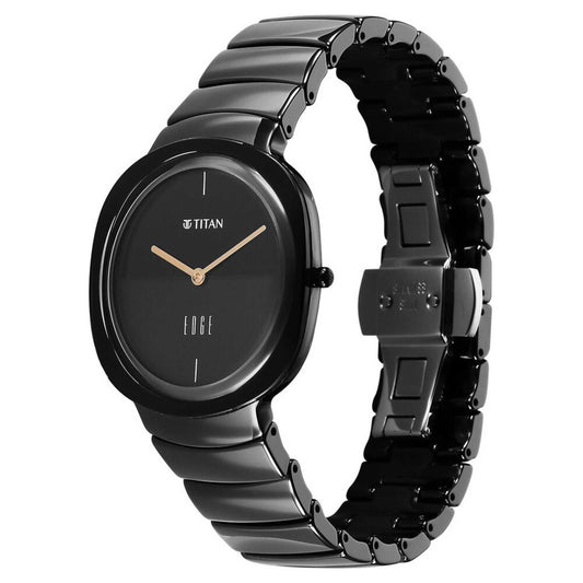 Titan Edge Squircle Quartz Analog Black Dial Ceramic Strap Watch For Women