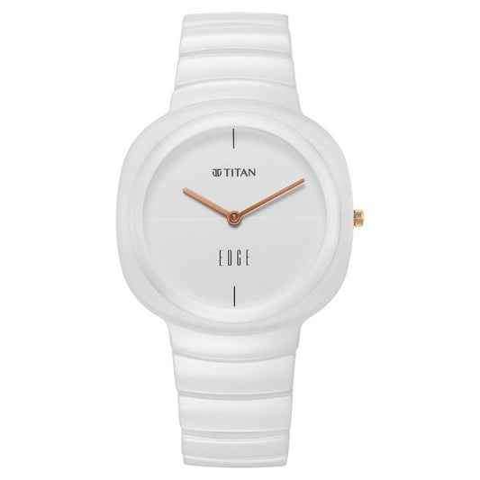 Titan Edge Squircle Quartz Analog White Dial Ceramic Strap Watch For Women
